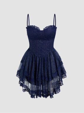 NWT - Cider Chiffon Glitter Corset Lace Ruffle Layered Mini Dress Size S